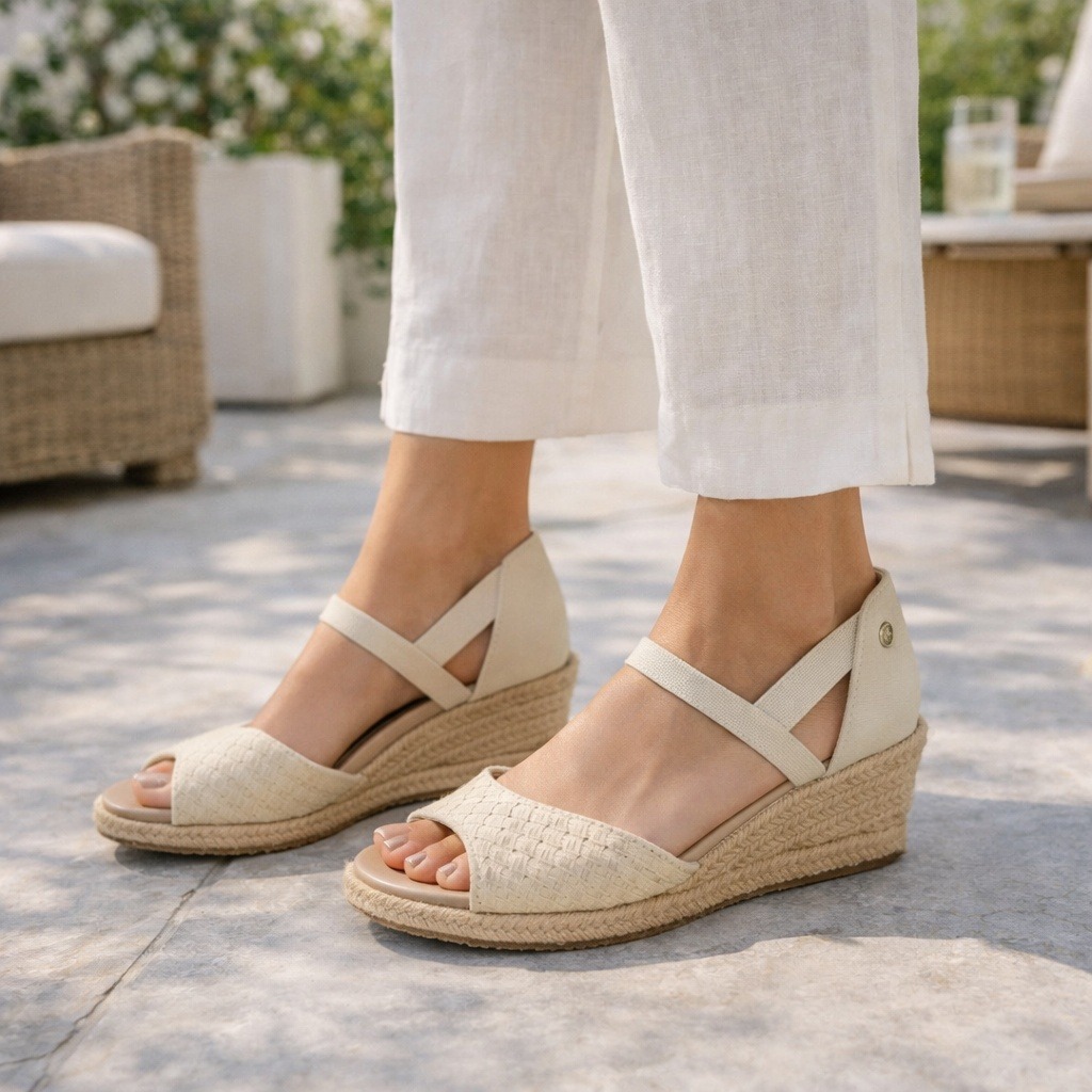 Ugg Delmar Wedge Espadrille Sandals Womens 7 Cream Woven Platform Summer New